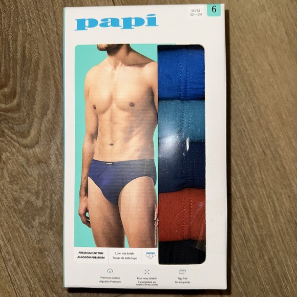 Papi 6 Pack  Men's Premium Cotton Low‎ Rise Briefs Medium  (32-34) NEW Multi - Picture 1 of 5
